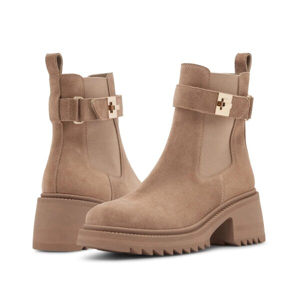 NEW Steve Madden Gates Platform Chelsea Boot (Women) 8.5M, TAUPE SUED - Picture 1 of 6